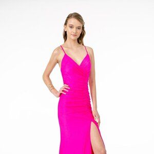 NEW FLOOR LENGTH SLEEVELESS SHEATH JERSEY DRESS WITH ZIPPER LACE UP BACK GL1816